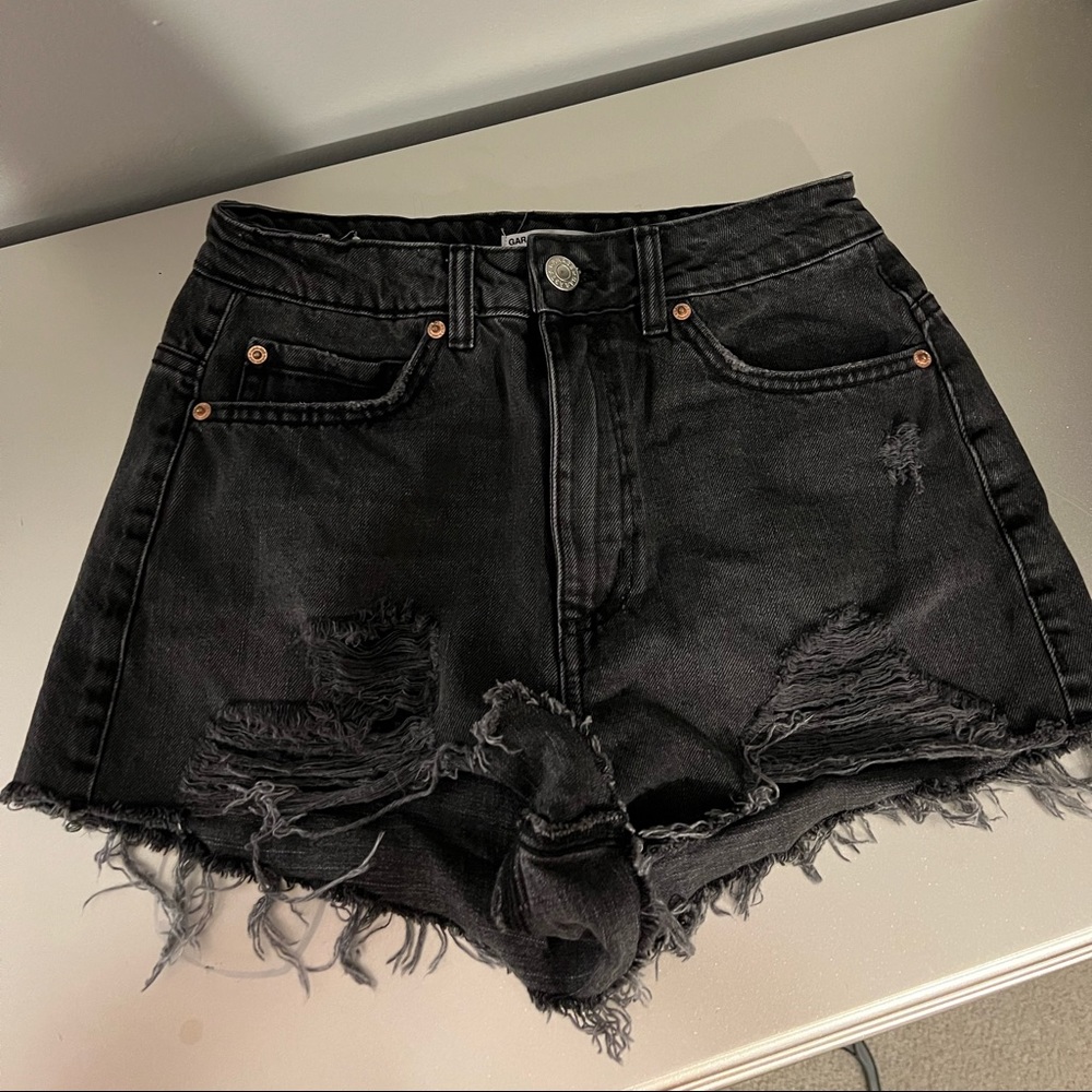 Black garage denim shorts